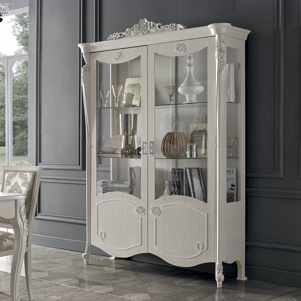 Soggiorno completo in legno shabby bianco anticato argento/oro - Mobili 2G
