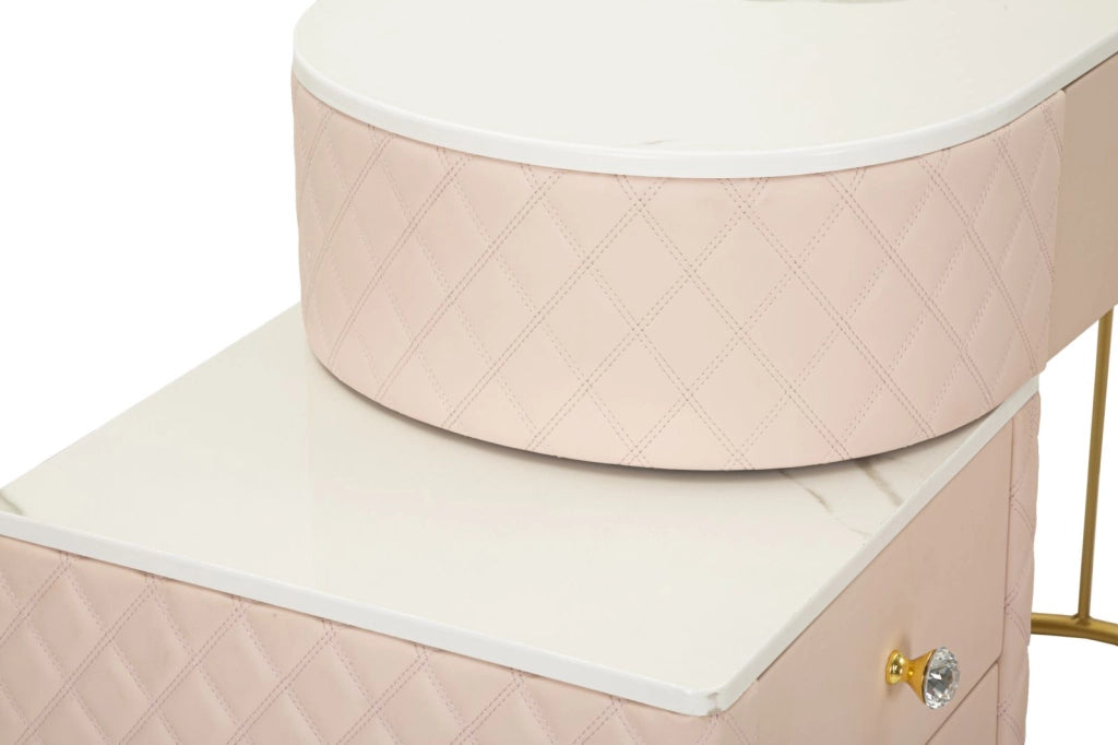 Toeletta Sharon Rosa con Puff 120x40x75 cm in Pino e MDF e Metallo e Plastica