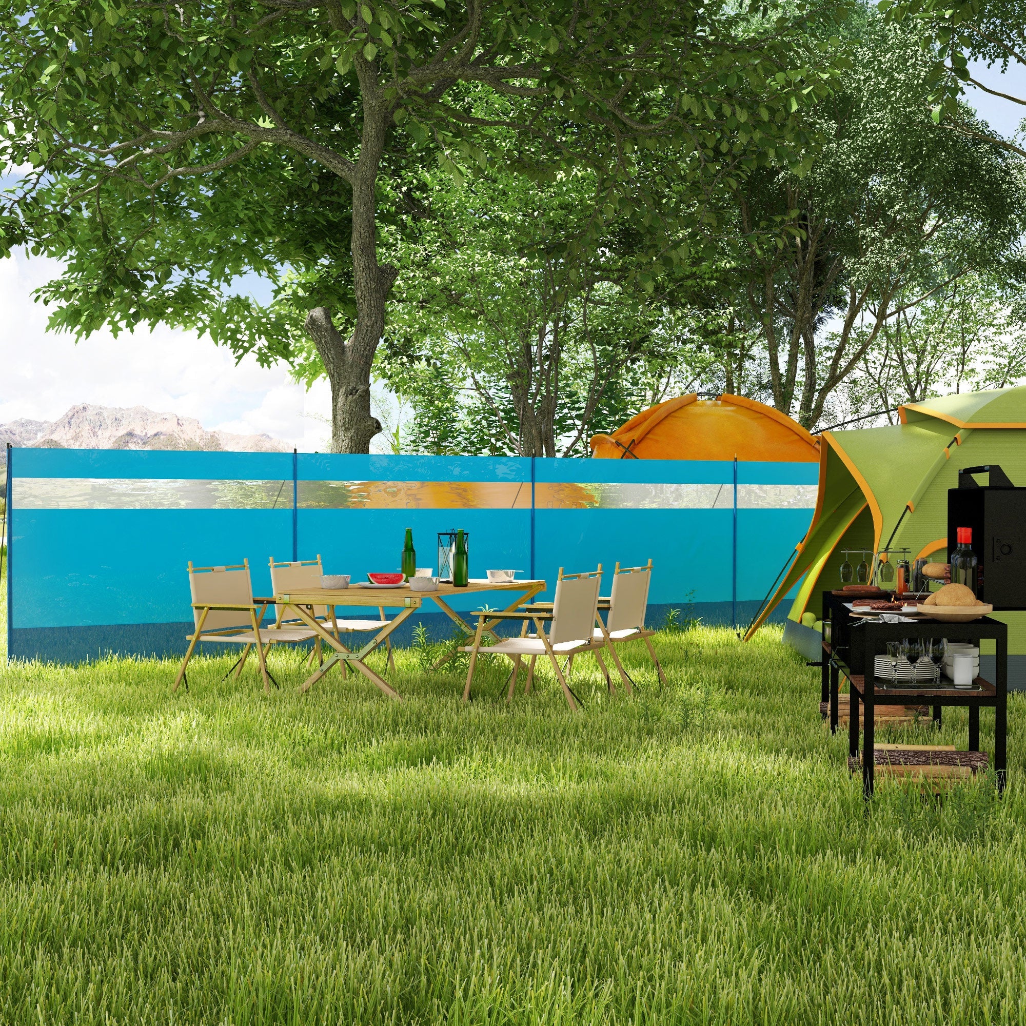 Paravento da Campeggio 725x140 cm Pieghevole Frangivista Azzurro