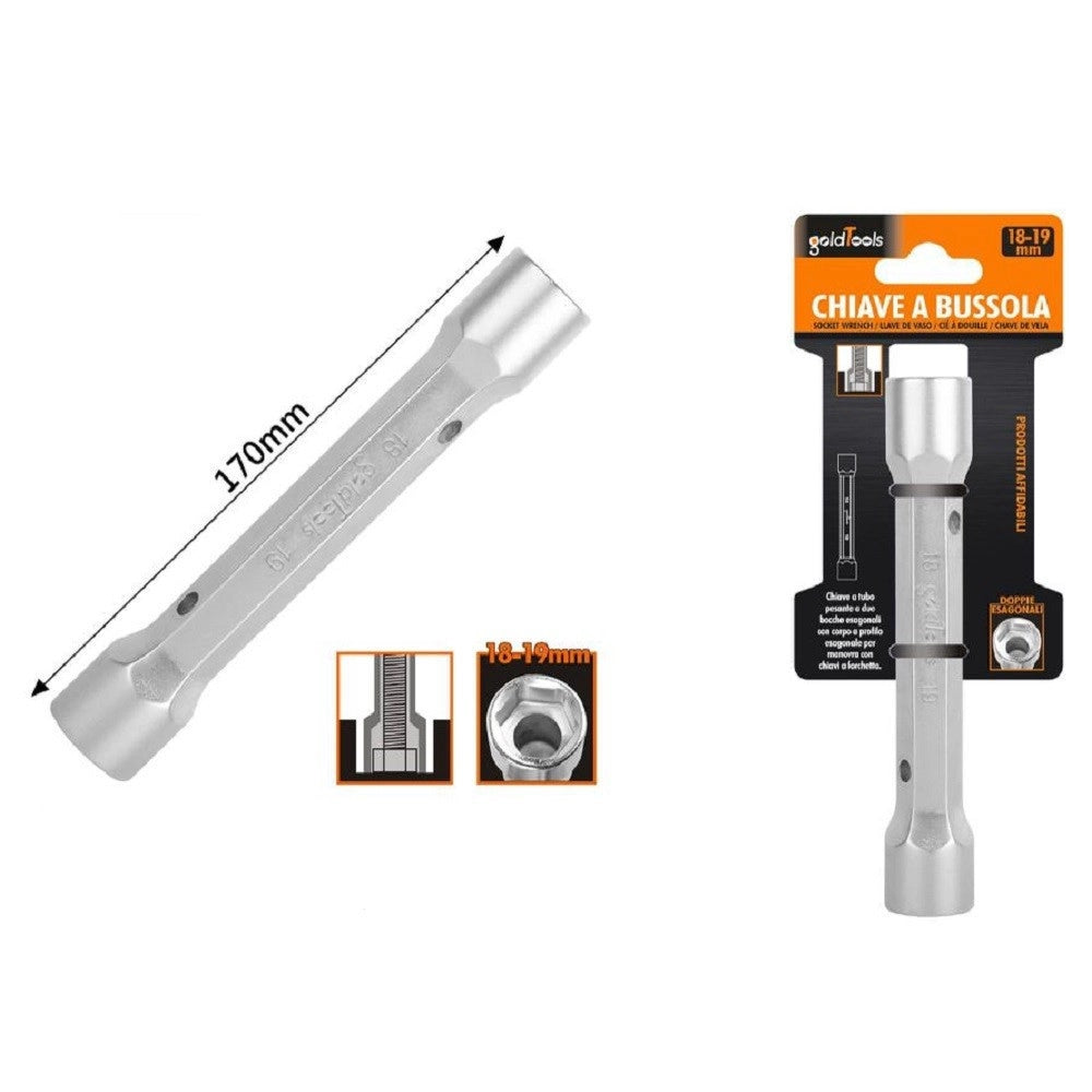 Trade Shop - Chiave A Bussola Tubo Esagonale Da 170 Mm Doppie Bocche Esagonali 18-19 Mm 97553 -