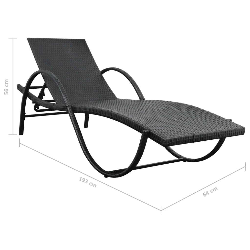 Set di 2 sdraio sedia a sdraio prendisole lettino da giardino terrazza arredo da esterno con tavolo in resina intrecciata nera 02_0012132