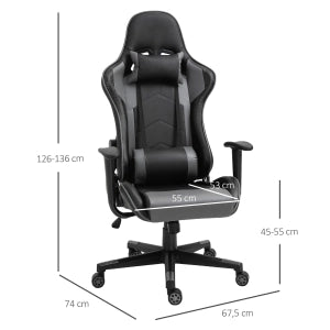 Sedia da ufficio schienale reclinabile 160° supporto lombare poggiatesta in similpelle nera 67,5 × 74 × 126-136 cm