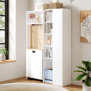 Scrivania pieghevole 2 in 1 con libreria, presa EU e USB, ripiani regolabili, anti-ribaltamento, bianco rovere