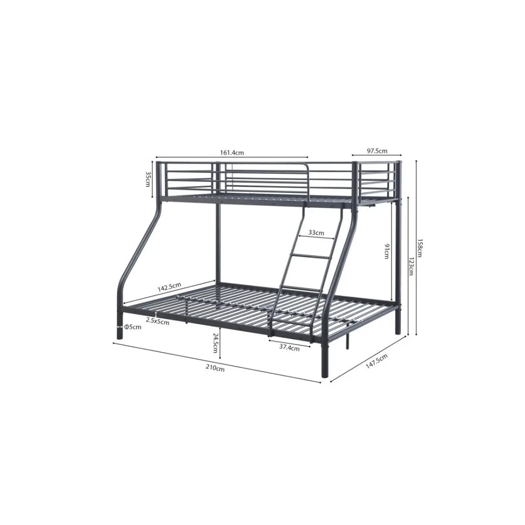 Letto a castello in metallo SAMMY - 90x200 & 140x200 cm - Grigio scuro - Rete inclusa
