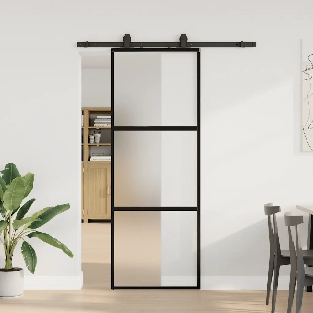 Porta Scorrevole Set Ferramenta Nera 76x205 cm Vetro Temperato 3375912