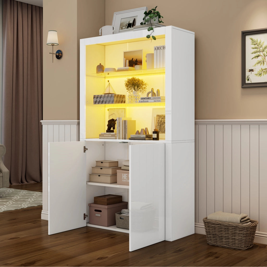 Vetrina moderna 100 x 35 x 170 cm bianca lucida in MDF con LED e vetro temperato