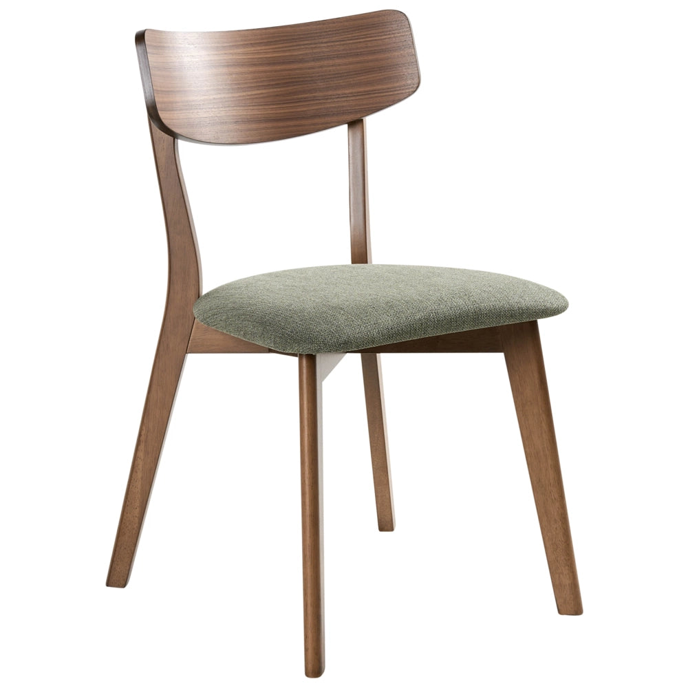 Set di 2 sedie da pranzo Struttura in legno di caucciù marrone scuro Seduta in tessuto verde Design retrò senza braccioli