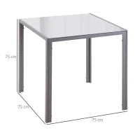Tavolo Quadrato da 4 Persone per Cucina e Soggiorno, Tavolo Moderno in Metallo e Vetro Temperato, 75x75x75 cm, Grigio