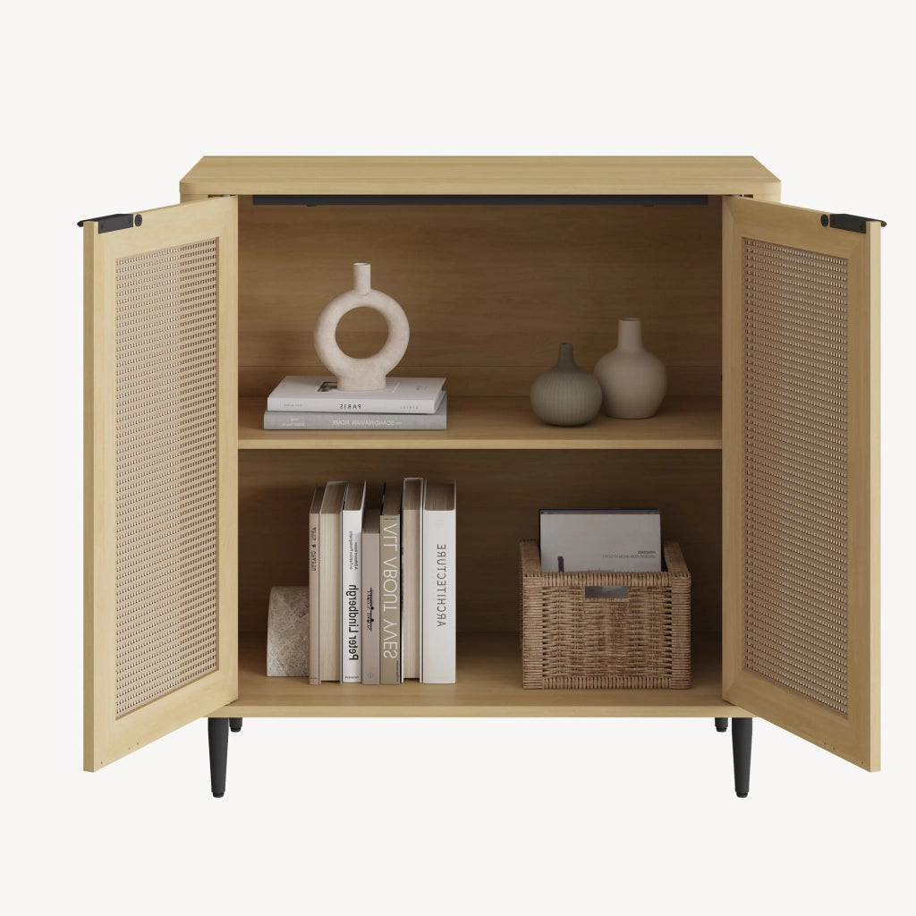 Credenza Bassa Lukhomso Ante con Inserto Intreccio 83x80x40 cm Effetto Rovere [en.casa]