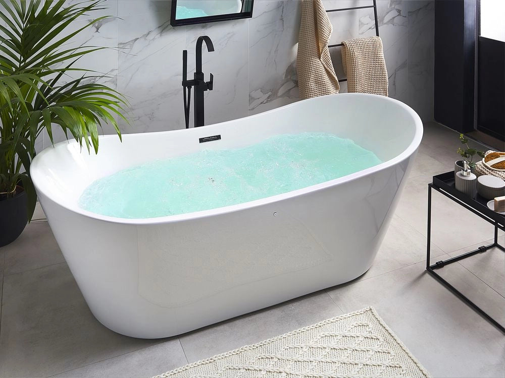 Bagno bianco con argento sanitario acrilico singolo 180 x 78 cm autoportante moderno