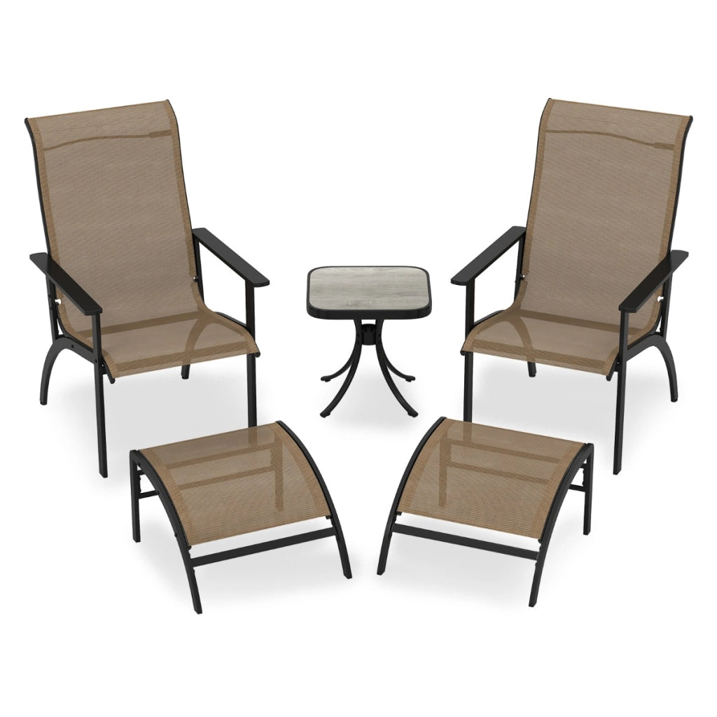 Set da 5 pezzi di sedie adirondack con poggiapiedi e tavolino laterale per esterno-Set di mobili da conversazione per patio Caff¨¨