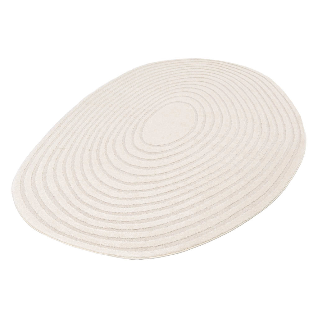 Tappeto interno forma di ciottolo motivo circolare crema, crema