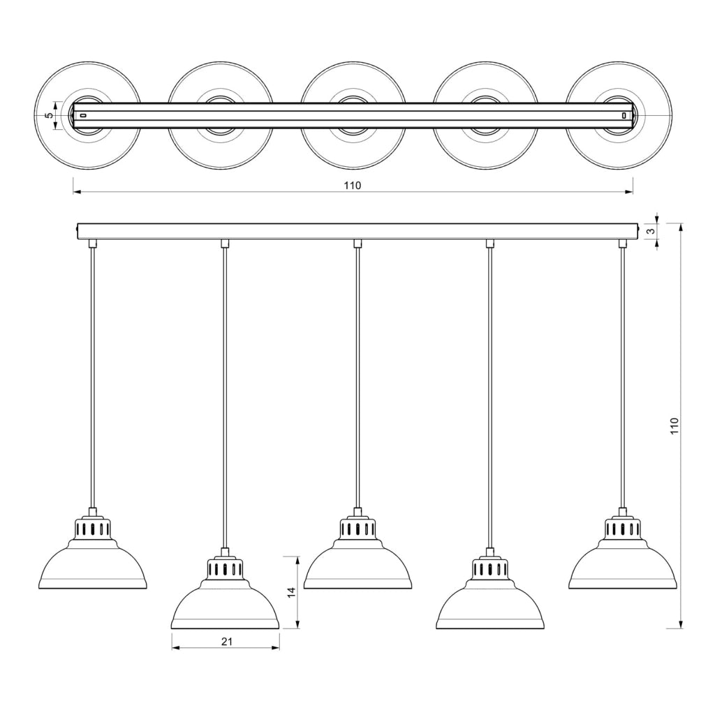 Lampada a sospensione Sven 5xE27 bordo metallo Luminex