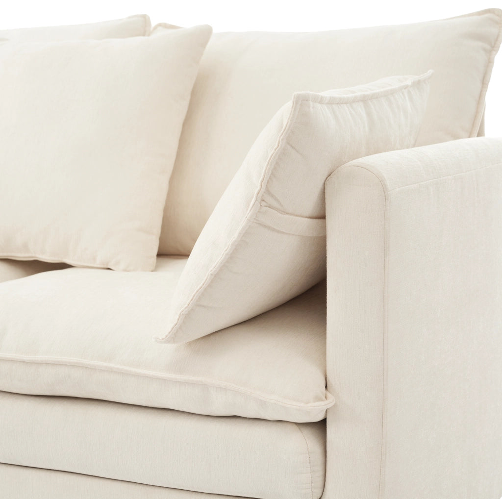 Divano angolare 3 posti in ciniglia beige con chaise longue mobile, 212x150x90 cm