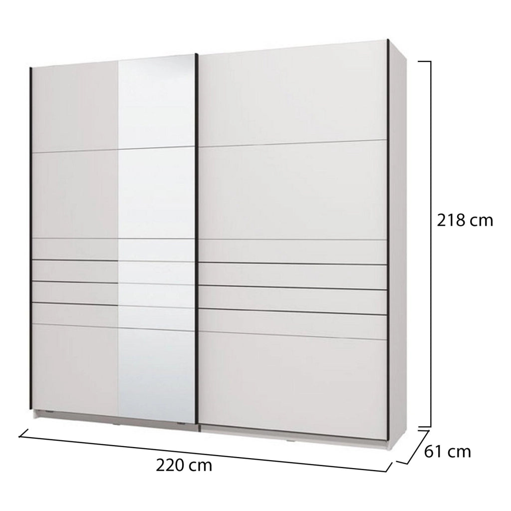 Armadio Camera da Letto Spartano, Guardaroba Grande Appendiabiti, 220x217.5h cm Bianco Opaco