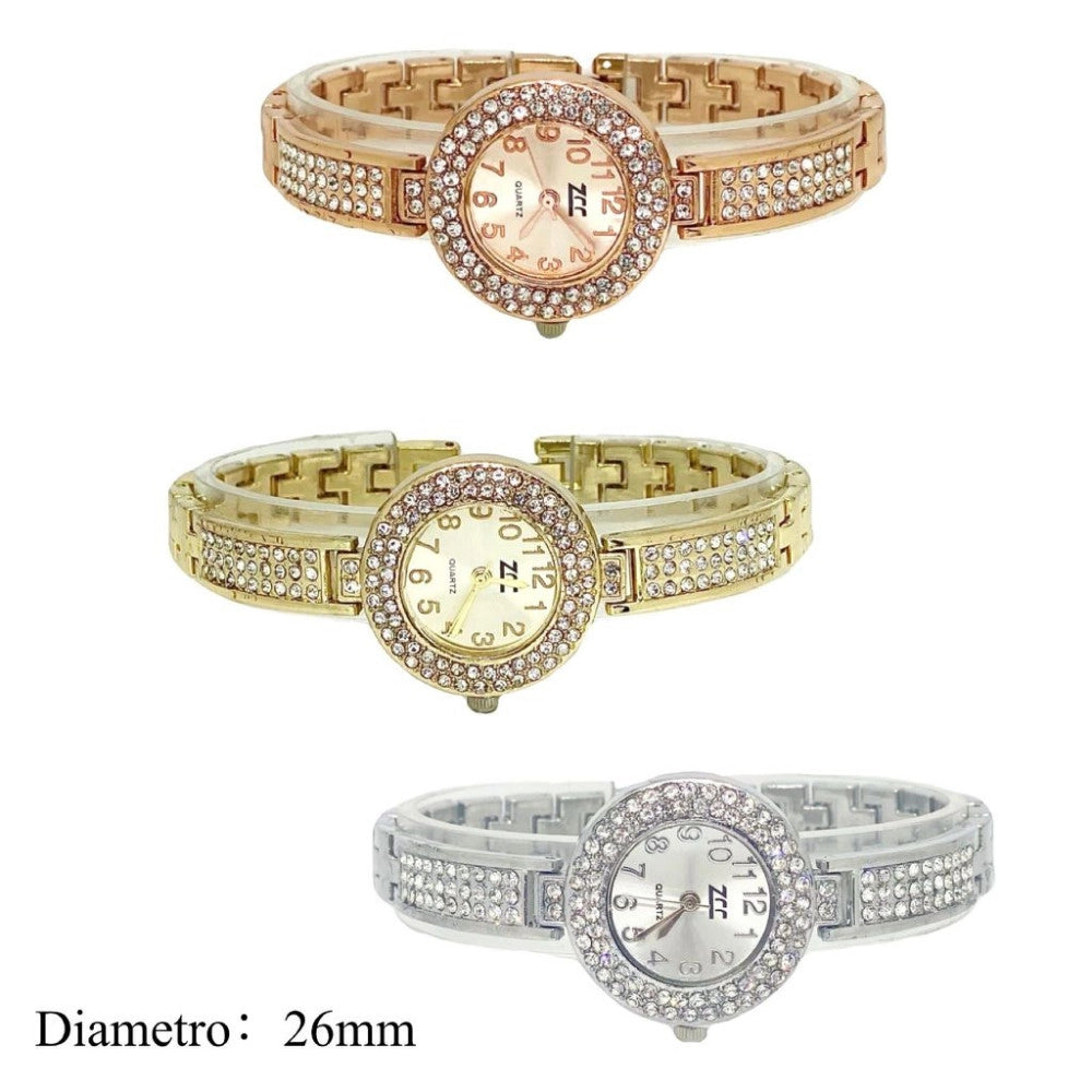 Trade Shop - Orologio Da Polso Donna Elegante Con Cristalli 26mm Bracciale Rigido -