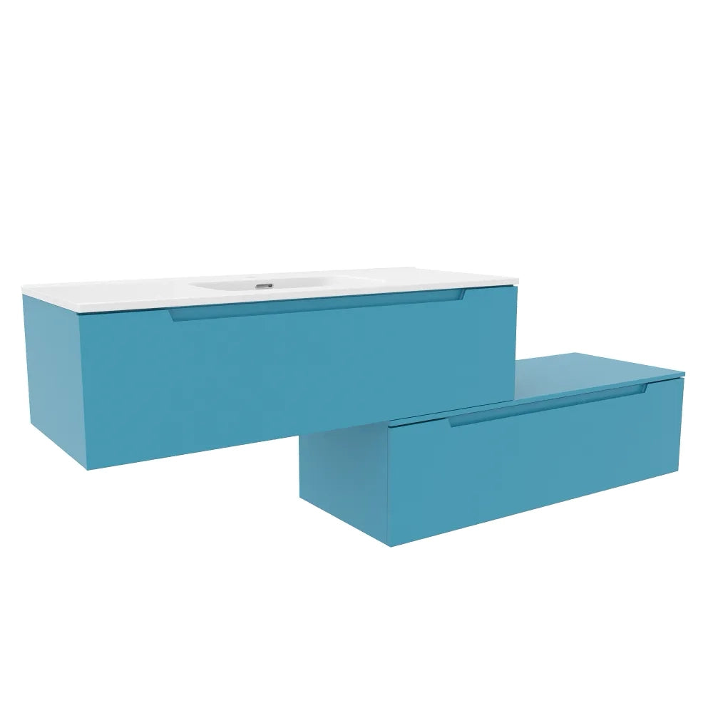 Mobile bagno sospeso modulare 100 cm dusk blue opaco due cassetti con lavabo | Bako