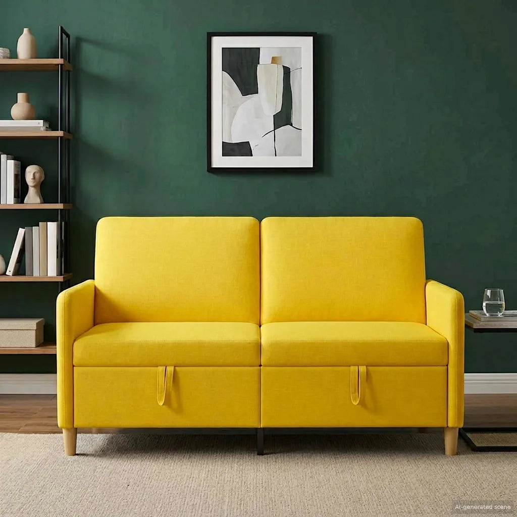 Divano con Storage Giallo Chiaro 152 x 78 x 87 cm Poliestere 42036929