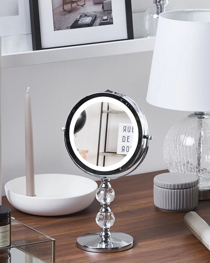 Specchio da tavolo double face per trucco a LED metallo argento ø 13 cm 1x / 5x
