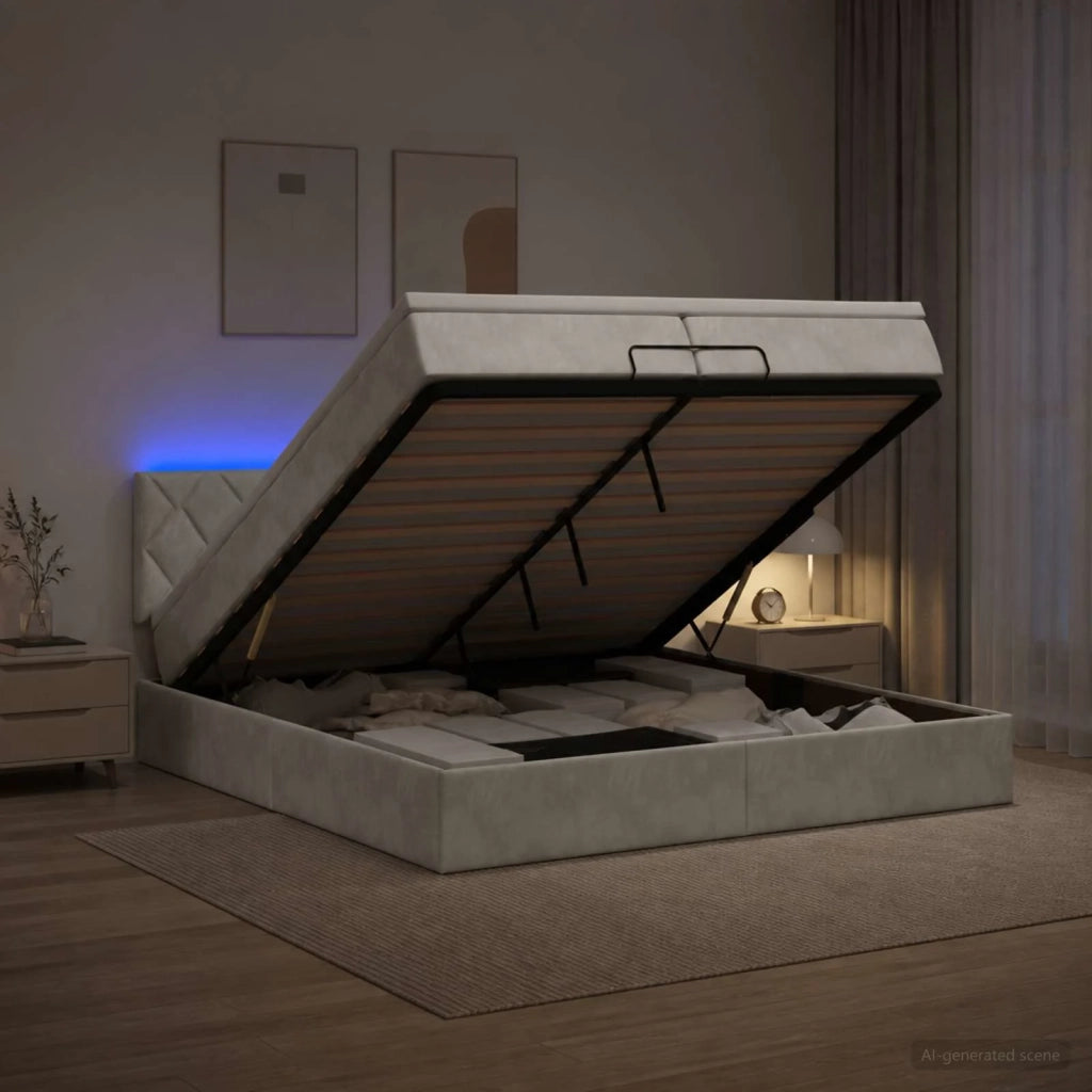 Letto Ottomano con Materasso e LED Grigio Chiaro 200 x 200 cm 3457233