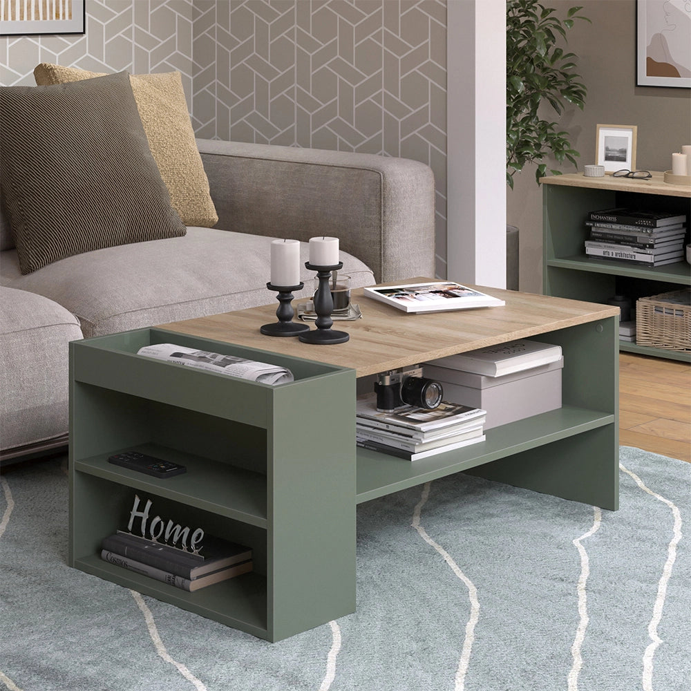 Vicco Tavolino da salotto Verde 100 x 55 cm con ripiani