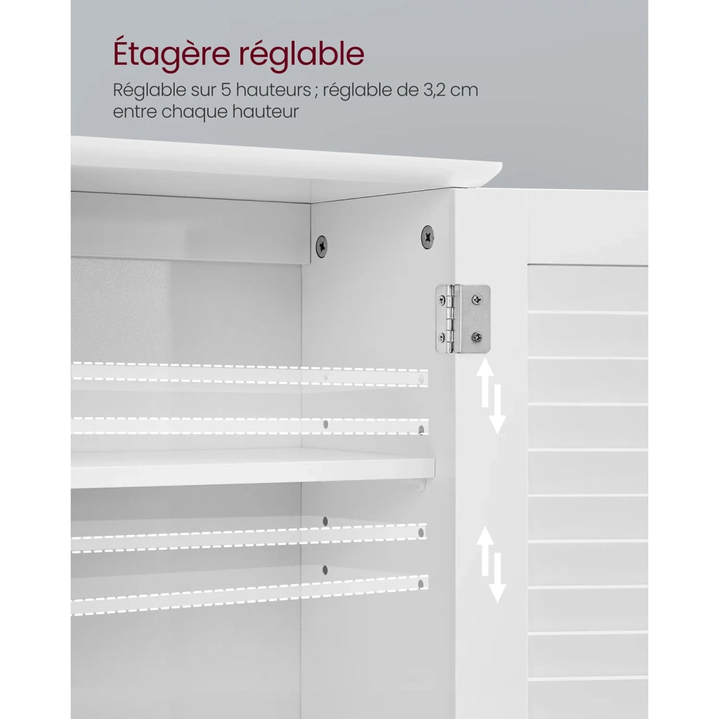 Mobiletto portaoggetti da bagno/armadietto portamedicinali a parete con ripiano regolabile doppia anta e ripiano aperto 60 x 20 x 70 cm finitura legno bianco 12_0006515