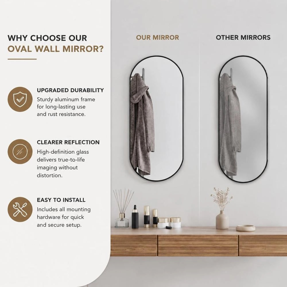 Wall Mirror Black 70x30 Cm Oval