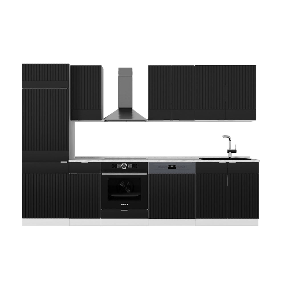 Cucina componibile Fame-Line Nero rigato/Bianco 300 cm, PL Marmo Vicco
