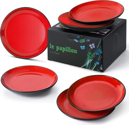 Set da tavola in ceramica Le Papillon 6 pezzi, 8 pollici, colore rosso