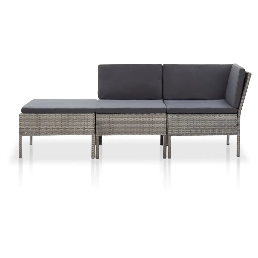 Set Divani da Giardino 3 pz | Set Salotto da Giardino con Cuscini in Polyrattan Grigio