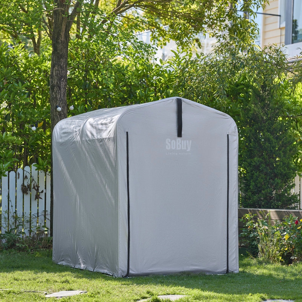 Sobuy Garage Auto per Esterno Tenda per Bicicletta Box Moto Impermeabile Tendone per Auto Moto e Attrezzi Capanno da Giardino e Ripostiglio da Esterno Argento 120x176x163 cm KLS11-K