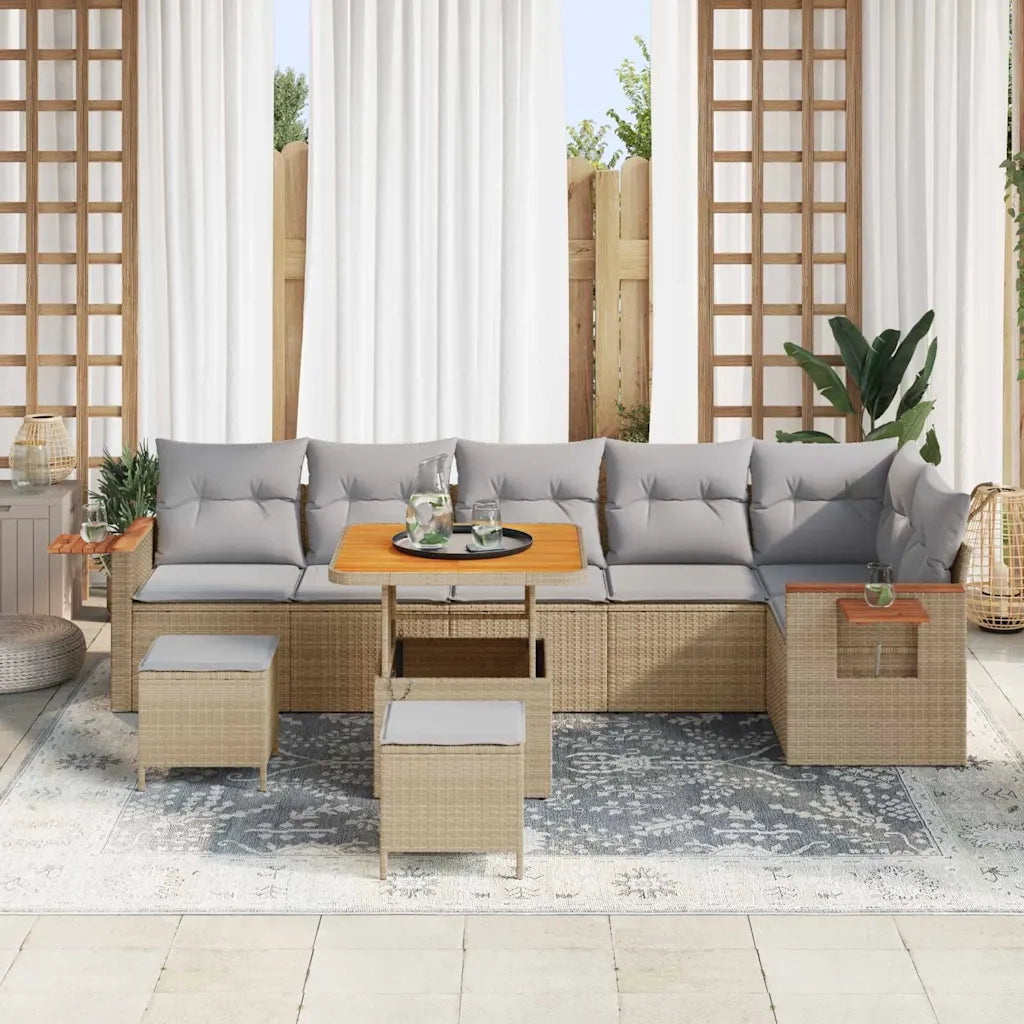 Set Divano da Giardino 11 pcs Beige e Grigio Chiaro polyrattan