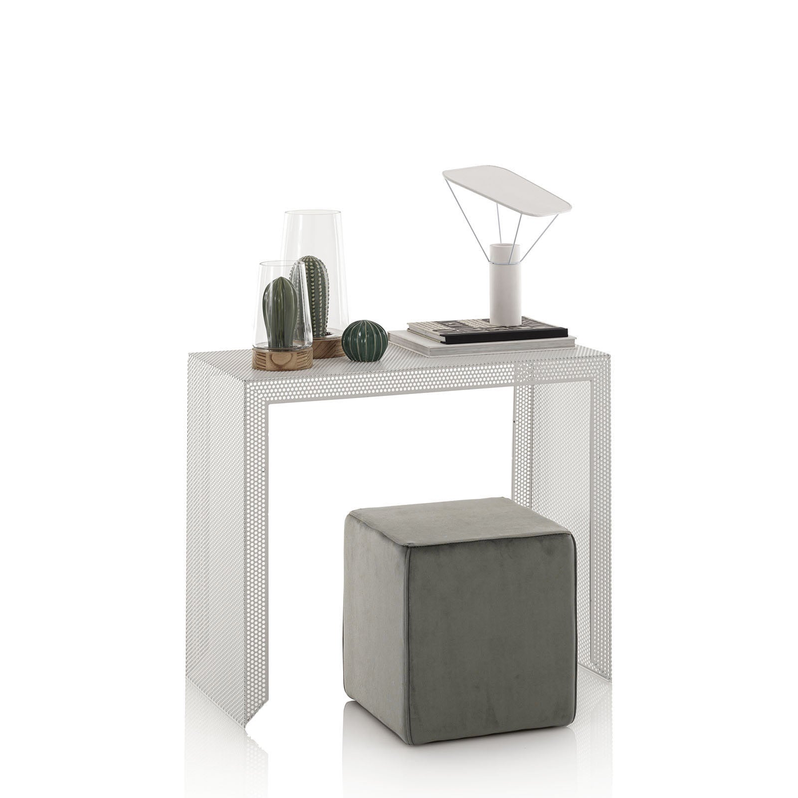 Pouf Imbottita 38x38x38 cm in Velluto Grigio