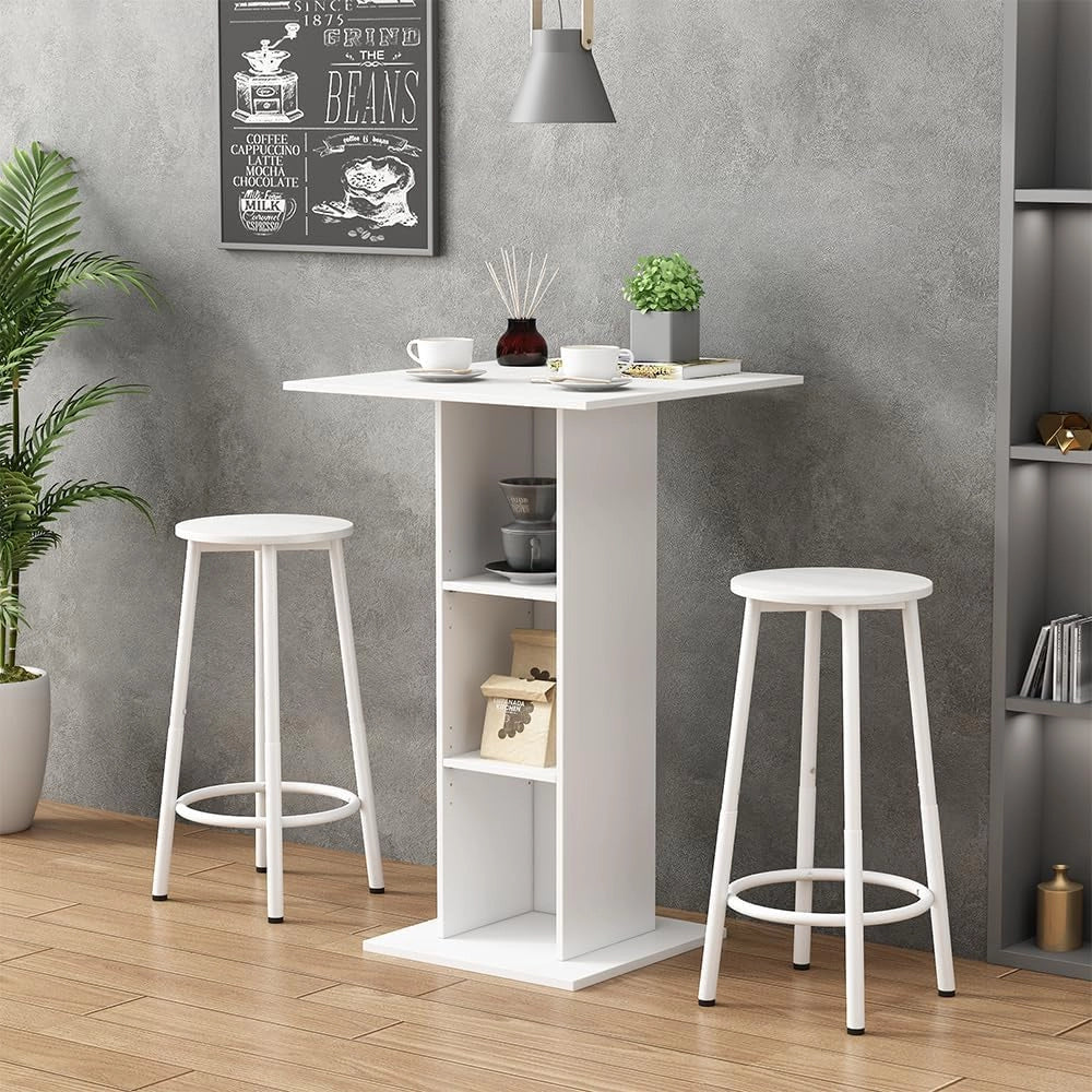 Set di 2 sgabelli da bar Edmonton, Bianco, 31.5 x 64 cm 2 parti, regolabile in altezza con poggiapiedi per posizioni di seduta flessibili