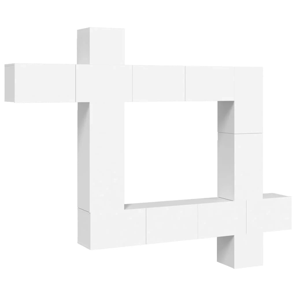 Set di mobili in legno ingegnerizzato bianco da 9 pezzi tra cui armadio credenza mobile TV e televisore per soggiorno camera da letto e salotto. 02_0025328