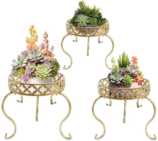 Set di 3 sostegni per piante, sostegno per fiori robusto in metallo per esterno, sostegno per piante in acciaio inossidabile, bancone per fiori per interni, display per più piante, sostegno decorativo in metallo per gradino di fiori