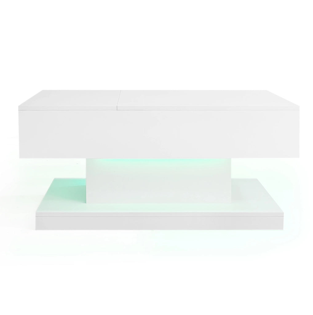 Tavolino da caffè elevabile con LED 100x50x45 cm; truciolare bianco lucido