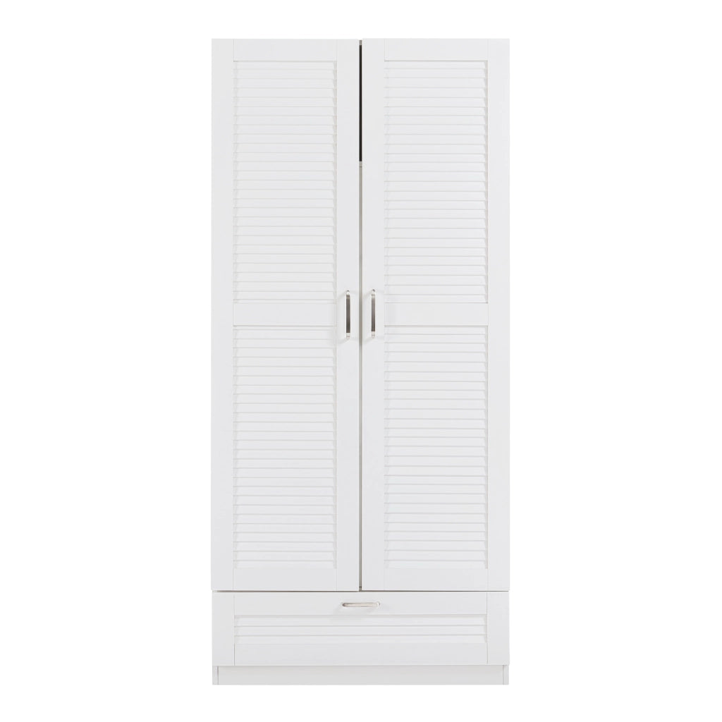 Armadio Guardaroba Finning con Ante a Persiana e Cassetto 176 x 80 x 52 cm Bianco [en.casa]