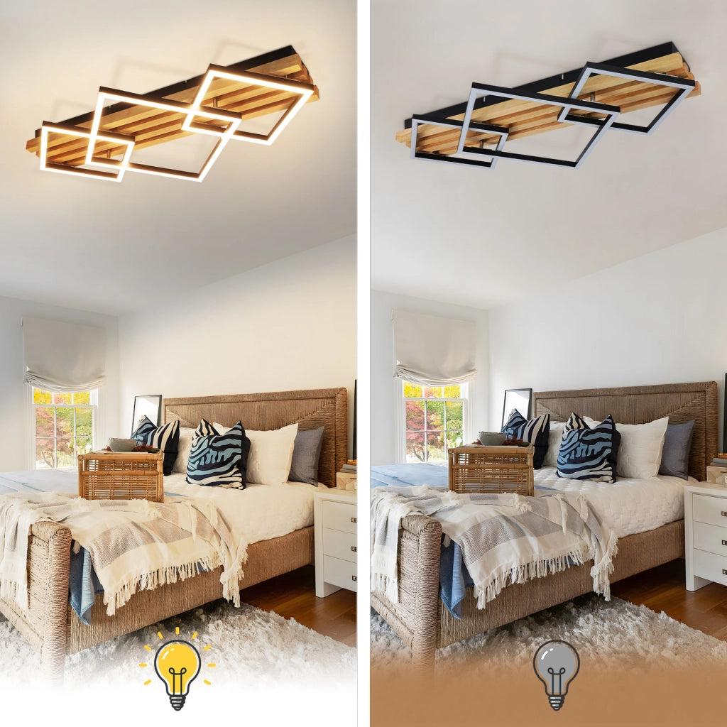 ZMH Lampada da soffitto plafoniera LED legno dimmerabile memory 70cm 46W design quadrato nero per soggiorno