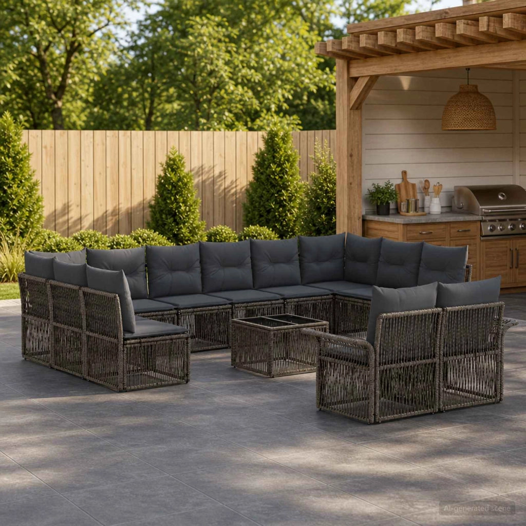 Set Divano da Giardino 13 pz Grigio polyrattan 3434978