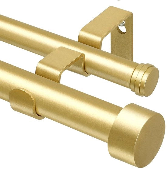 Telaio per tende a scomparsa 90-182 cm - doppia barra per tende - diametro 25 mm - estremità dorate - per tende con occhielli - maniglia per tende