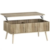 Tavolino da Caffè con ripiano Sollevabile, 2 Scomparti Nascosti e Gambe in Pino, 91 x 56 x 43 cm, Rovere