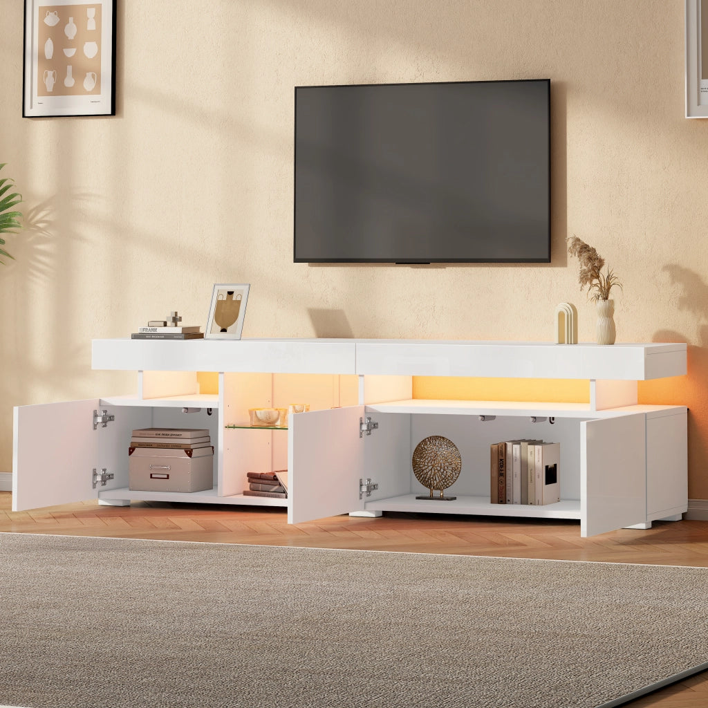 Cassettiera per TV bianca in truciolare lucida 180 x cm