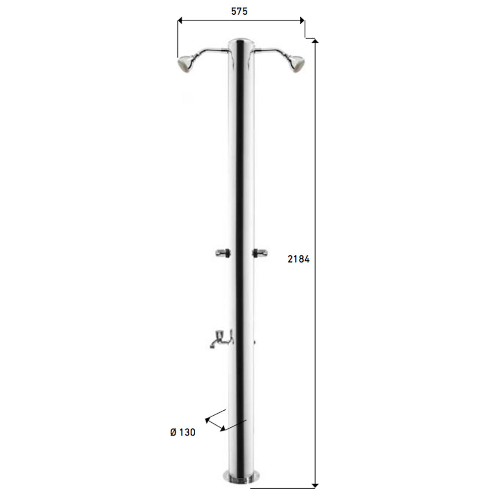Doccia da Giardino Doppia 2 Rubinetti e Lavapiedi ATI Docce MUL-2R Inox Anodizzato
