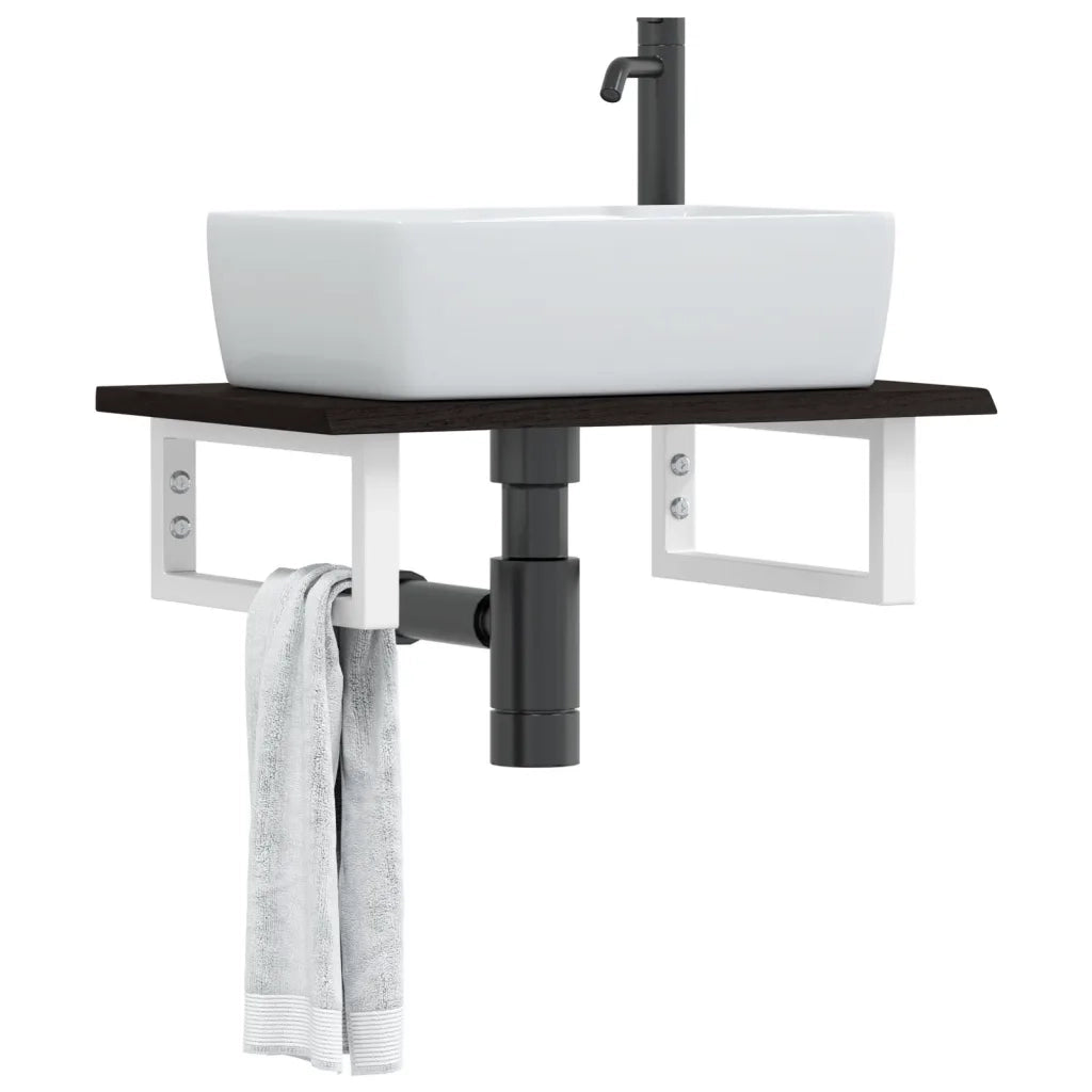 Ripiano a Parete per Lavabo-Mensole a Muro in Acciaio e Massello di Rovere 407199