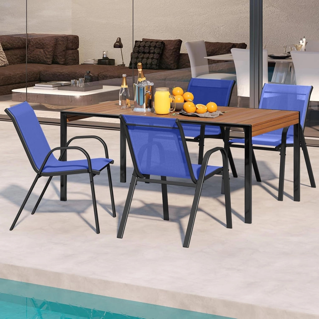 Set di 4 Sedie Impilabili, Sedia da Giardino con Corrimano, Telaio in Acciaio Tubolare Verniciato a Polvere, Sedia per Giardino e Patio