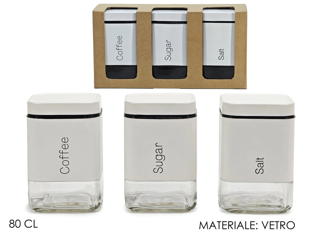 Set 3 Barattoli da Cucina in Vetro – 80 cl COLORE: BIANCO 
