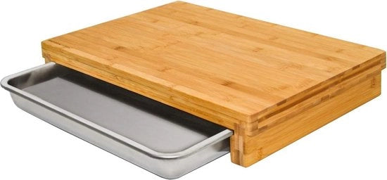Pannello di taglio in bambù 51x37 - acciaio inossidabile - bacchetto di raccolta - pannello di legno - naturale
