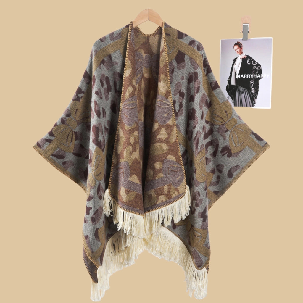 Sciarpa da viaggio da donna in stile vintage con frange, mantello esterno, cappa