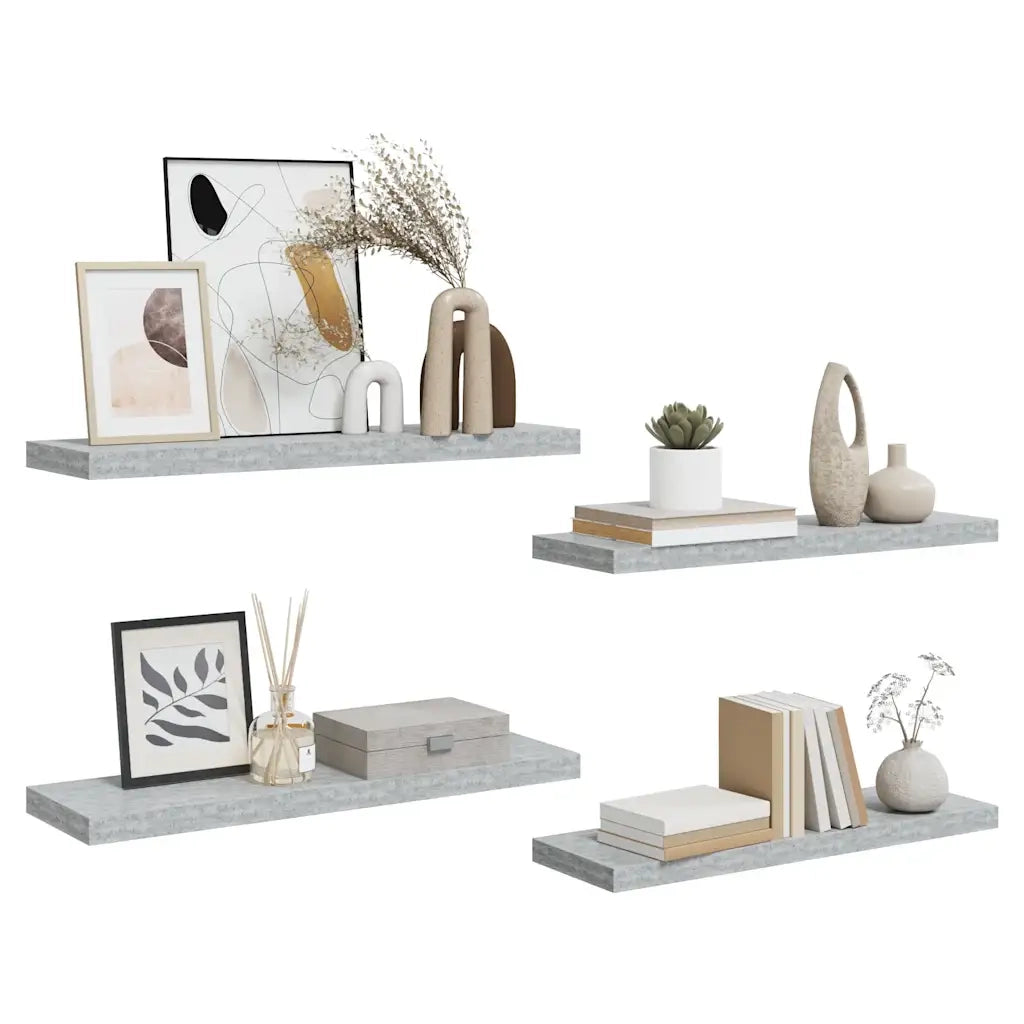 Scaffali a Parete 4 pz Grigio Cemento 80x23,5x3,8 cm in MDF 326602